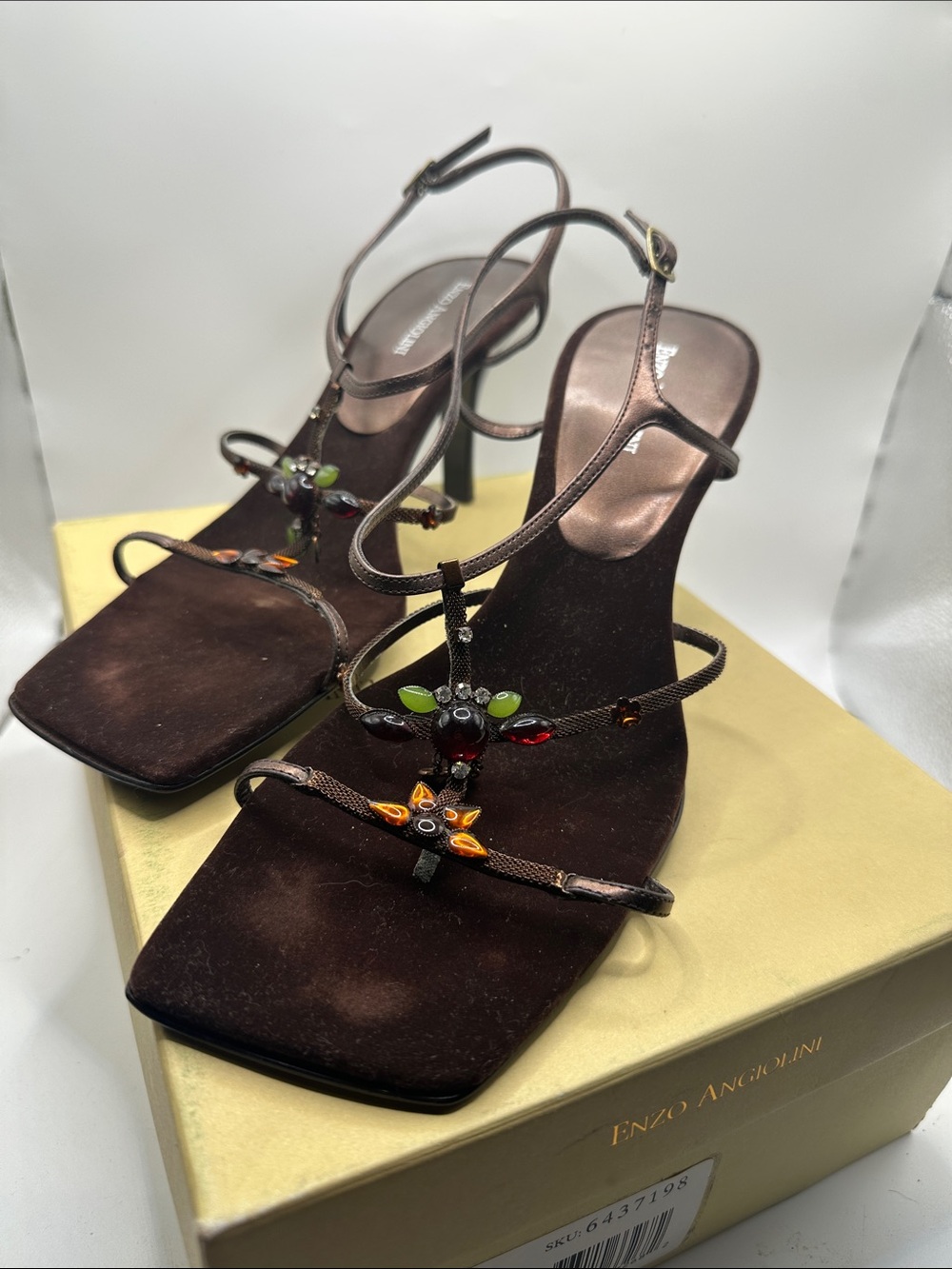 Enzo Angiolini Brown Jeweled Strappy Heels